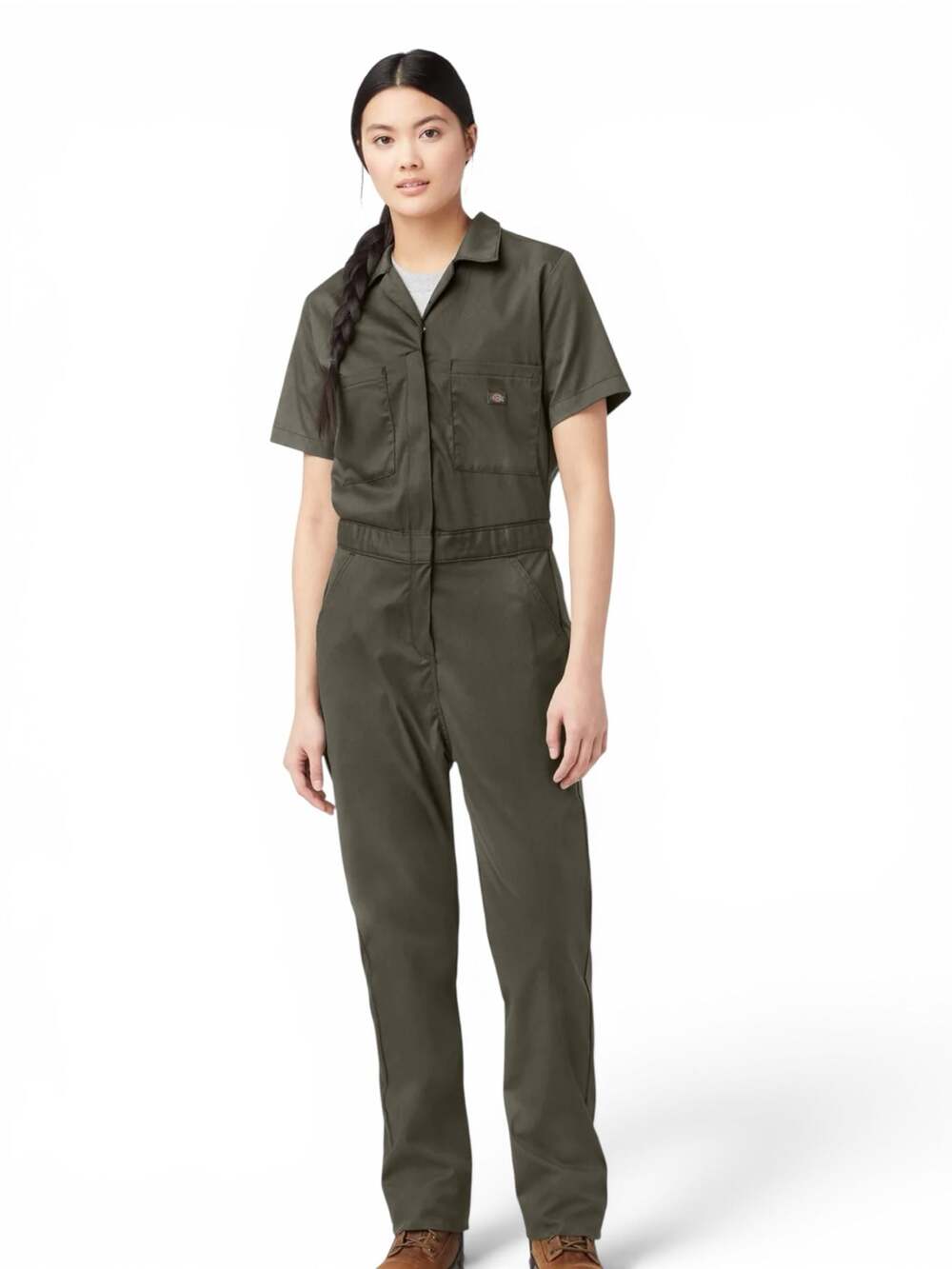 Dickies Women's Short Sleeve Coverall Jumpsuit, Dark Olive, Size Small